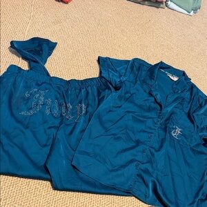 Juicy Couture Teal Satin Pajama Set